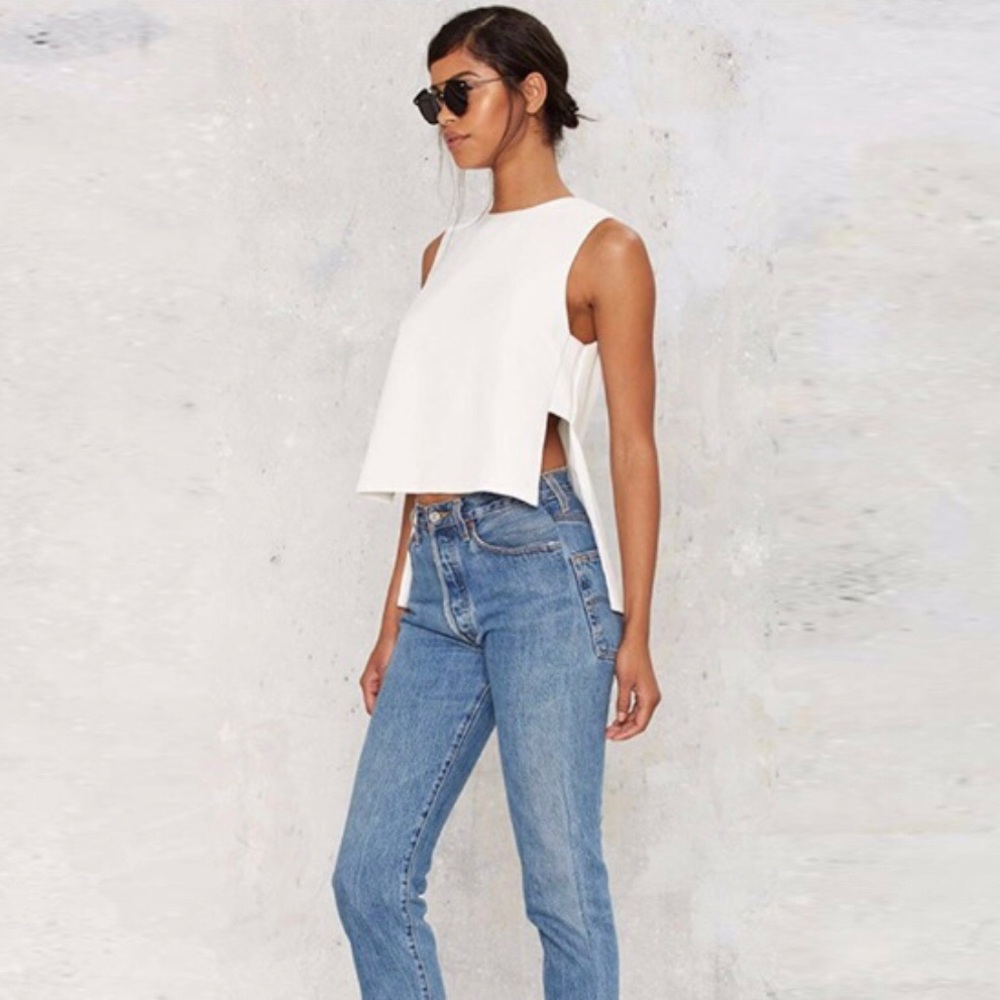 White Solid Women Top Tee